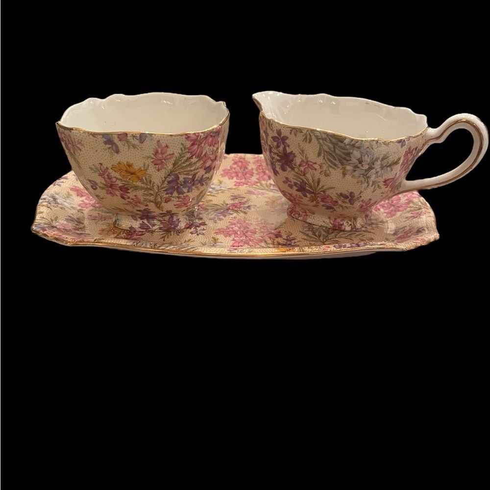 Vintage Lord Nelson Ware Chintz Heather Sugar and Creamer and with Serving Tray